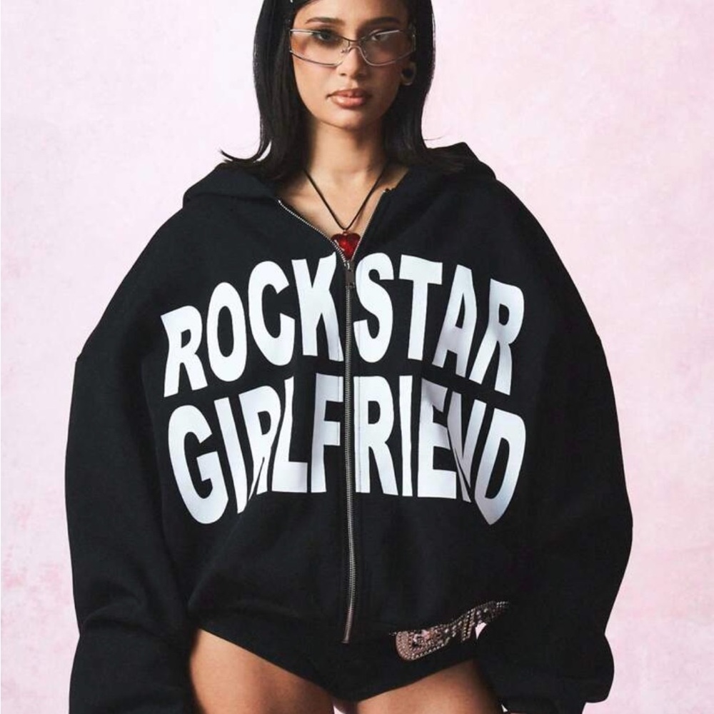 Black Hoodie with Bold White Text